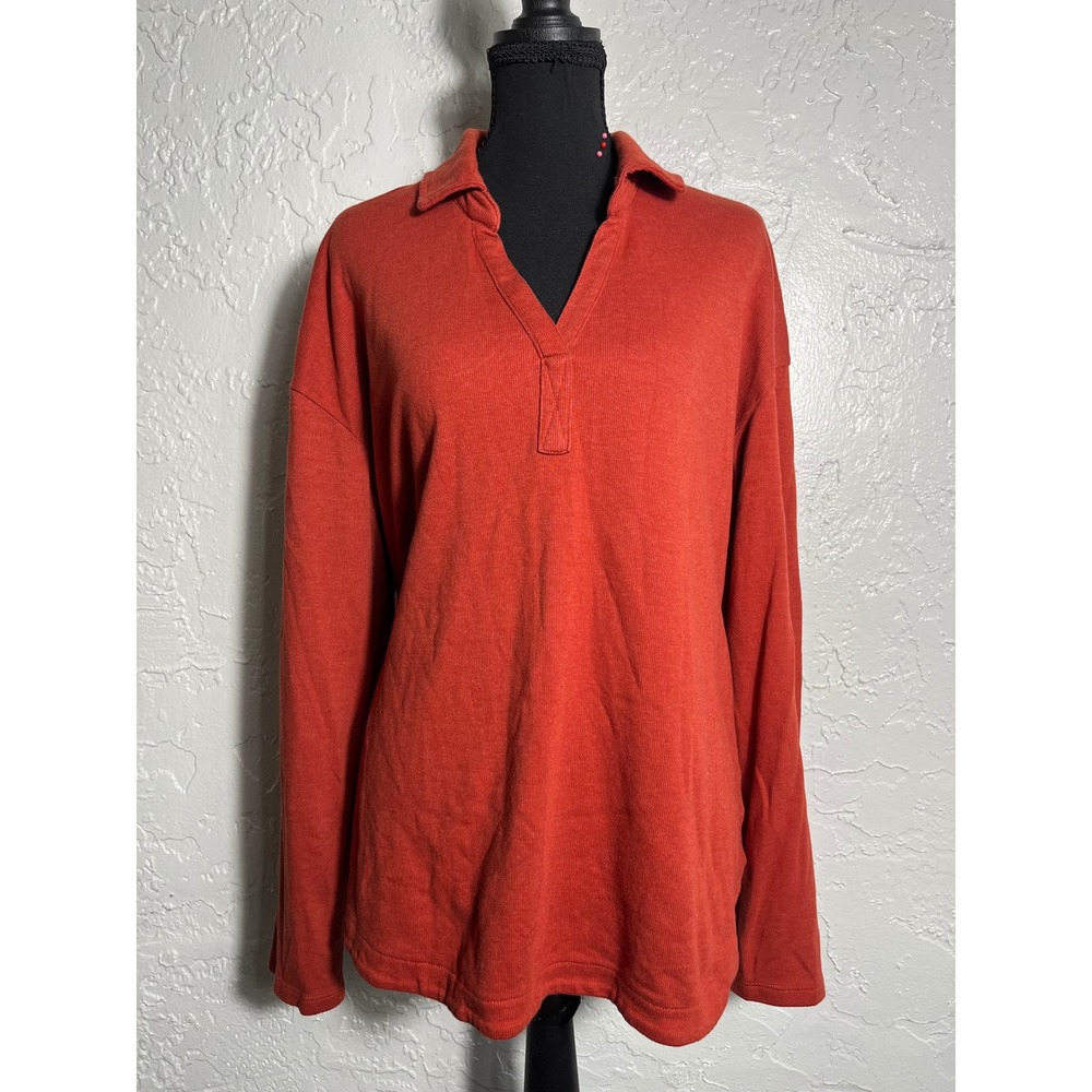 Natural Reflections Women's Large Rust Orange Collared V-Neck Pullover Top